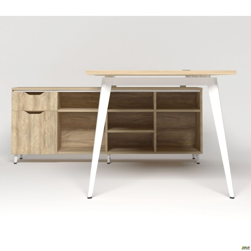 Робоче місце Delta DL-101L (1990х1600х750мм) Блеквуд Ячмінний / Каркас білий / Опора білий беж AMF