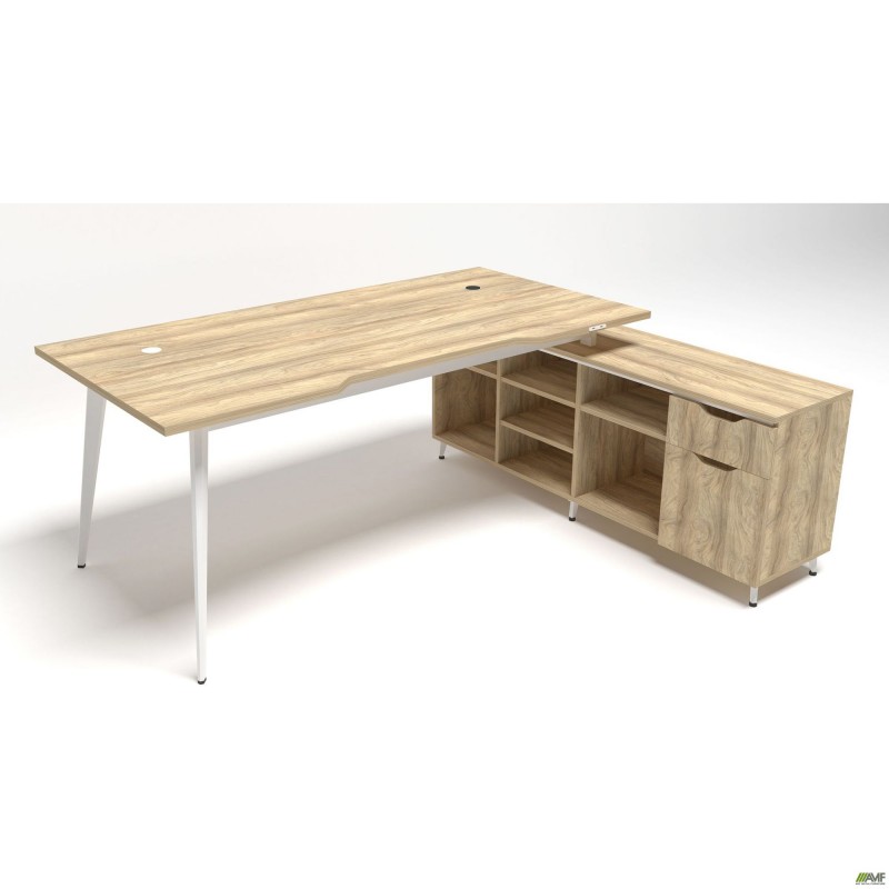 Робоче місце Delta DL-101R (1990х1600х750мм) Блеквуд Ячмінний / Каркас білий / Опора білий беж AMF