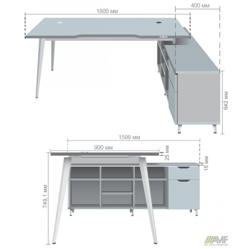 Робоче місце Delta DL-101R (1990х1600х750мм) Блеквуд Ячмінний / Каркас білий / Опора білий беж AMF