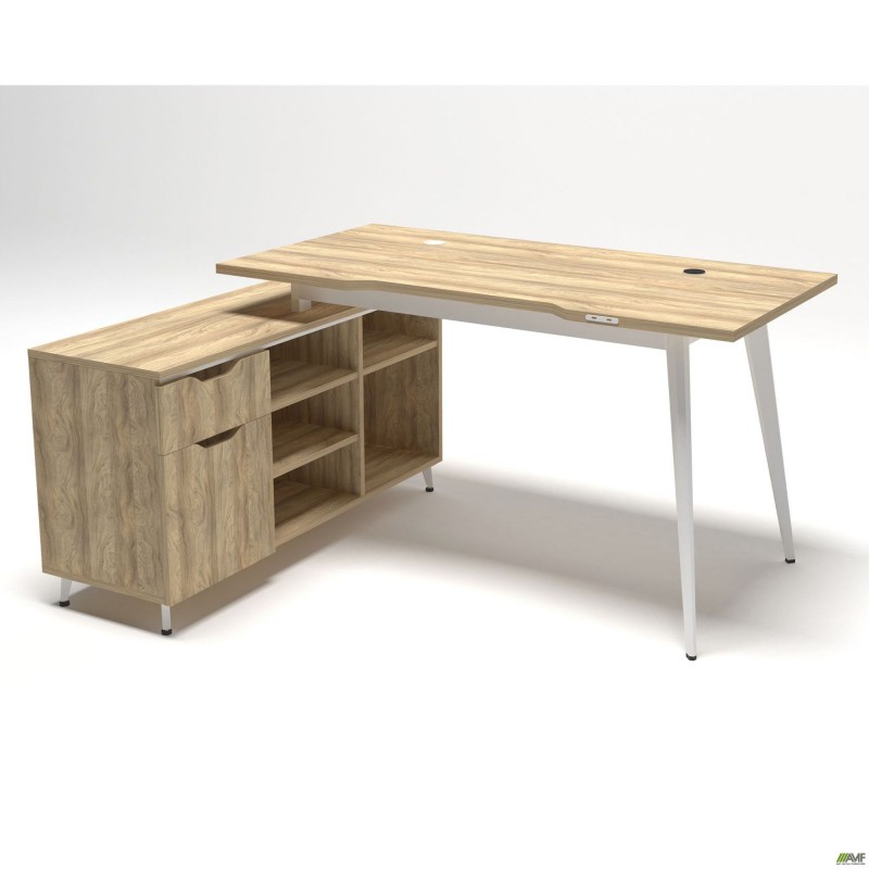 Робоче місце Delta DL-113L (1590х1200х750мм) Блеквуд Ячмінний / Каркас білий / Опора білий беж AMF