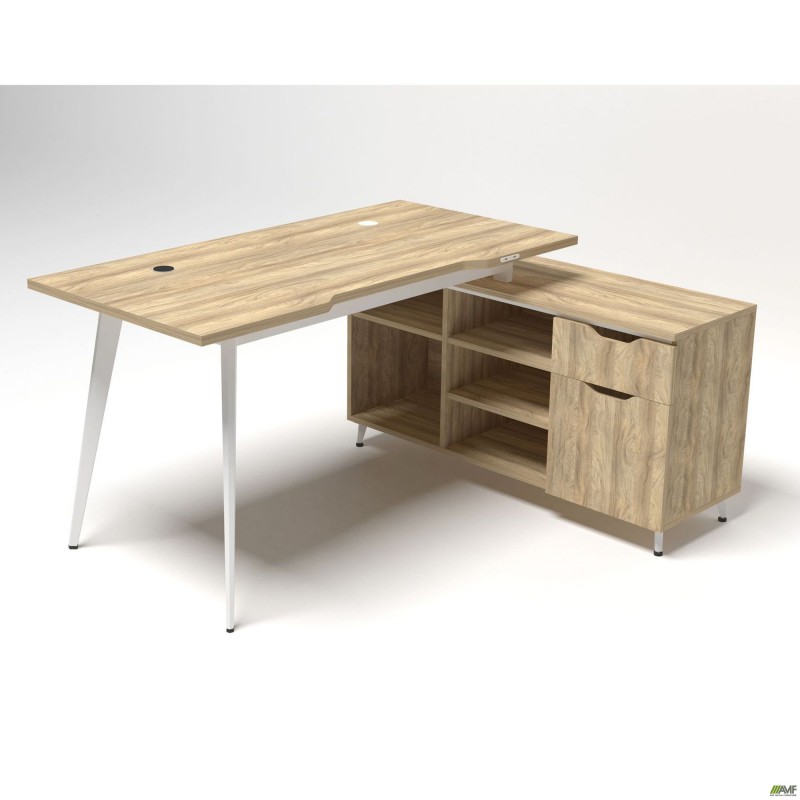 Робоче місце Delta DL-113R (1590х1200х750мм) Блеквуд Ячмінний / Каркас білий / Опора білий беж AMF