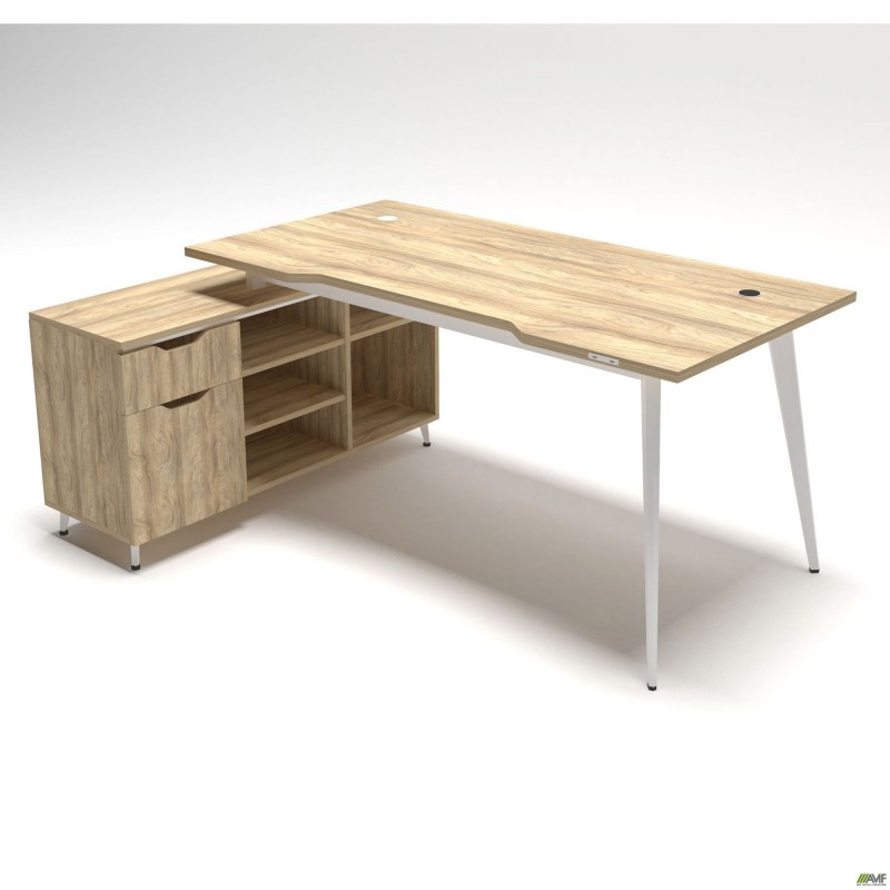 Робоче місце + USB Delta DL-100L (1790х1200х750мм) Блеквуд Ячмінний / Каркас білий / Опора білий беж AMF