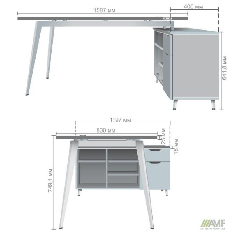 Робоче місце + USB Delta DL-100R (1790х1200х750мм) Блеквуд Ячмінний / Каркас білий / Опора білий беж AMF