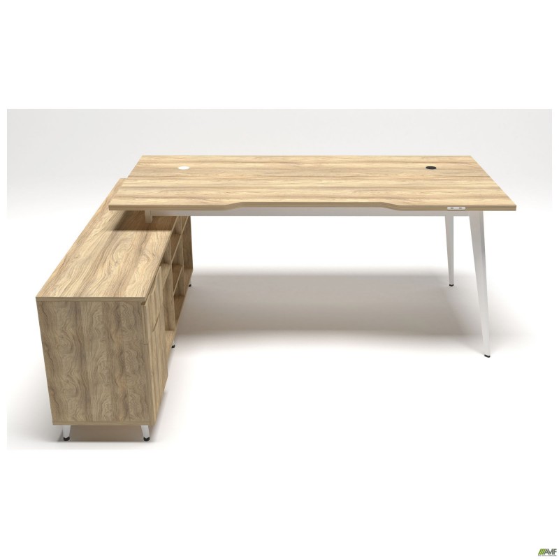 Робоче місце + USB Delta DL-101L (1990х1600х750мм) Блеквуд Ячмінний / Каркас білий / Опора білий беж AMF