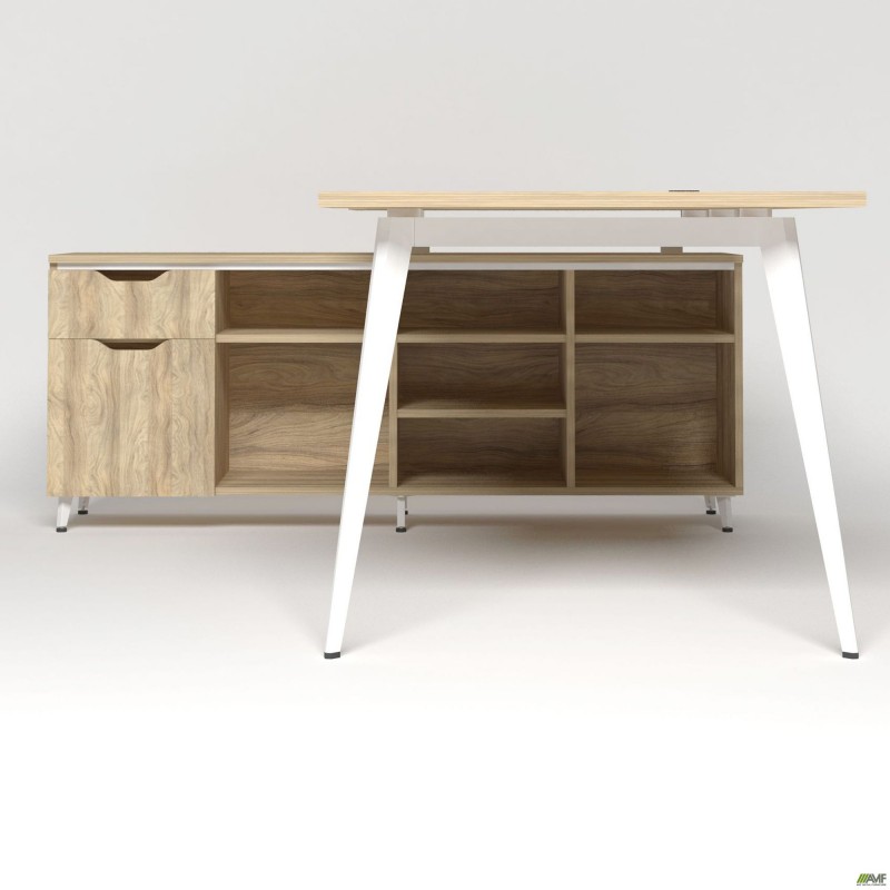 Робоче місце + USB Delta DL-101L (1990х1600х750мм) Блеквуд Ячмінний / Каркас білий / Опора білий беж AMF