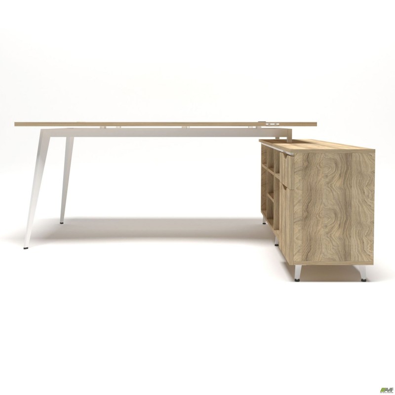 Робоче місце + USB Delta DL-101R (1990х1600х750мм) Блеквуд Ячмінний / Каркас білий / Опора білий беж AMF