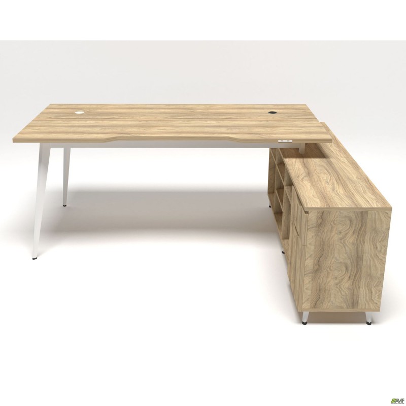 Робоче місце + USB Delta DL-101R (1990х1600х750мм) Блеквуд Ячмінний / Каркас білий / Опора білий беж AMF