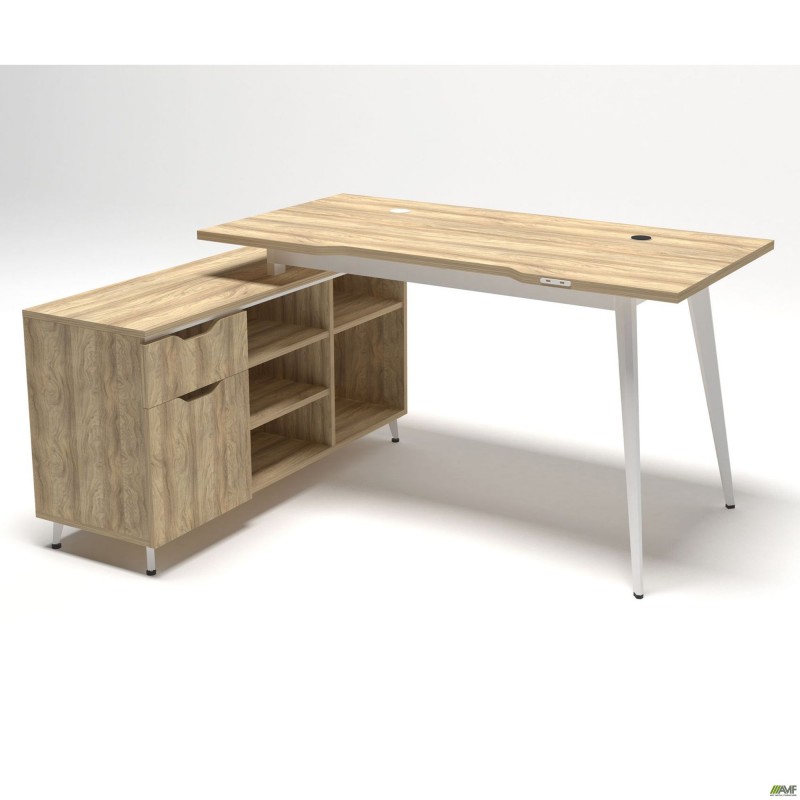 Робоче місце + USB Delta DL-113L (1590х1200х750мм) Блеквуд Ячмінний / Каркас білий / Опора білий беж AMF