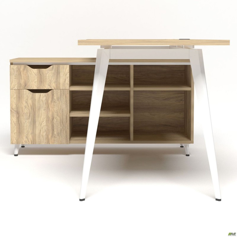 Робоче місце + USB Delta DL-113L (1590х1200х750мм) Блеквуд Ячмінний / Каркас білий / Опора білий беж AMF