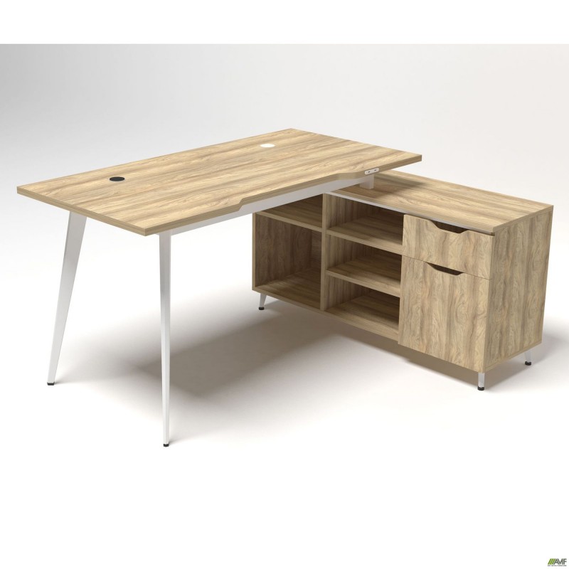 Робоче місце + USB Delta DL-113R (1590х1200х750мм) Блеквуд Ячмінний / Каркас білий / Опора білий беж AMF