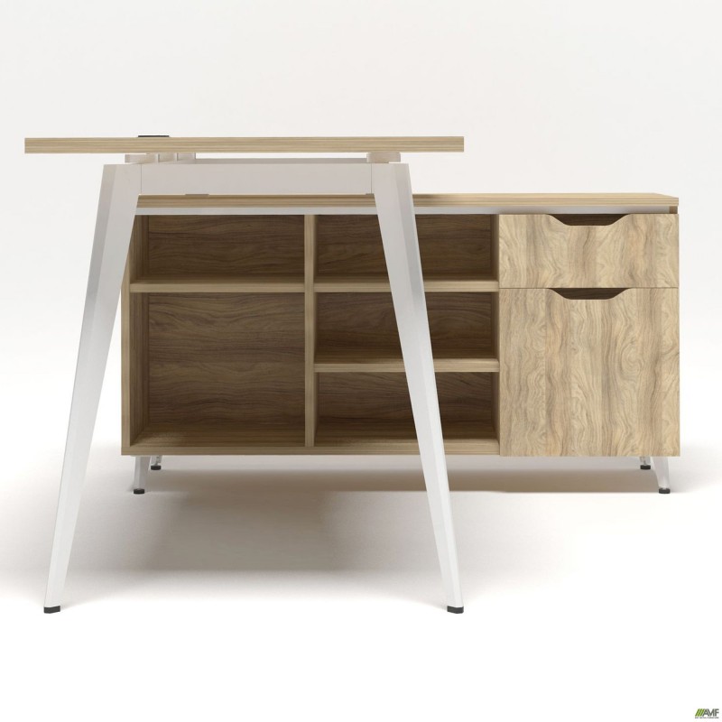 Робоче місце + USB Delta DL-113R (1590х1200х750мм) Блеквуд Ячмінний / Каркас білий / Опора білий беж AMF