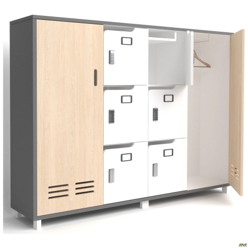 Шафа LOCKER (1850х420х1400) Антрацит / Фанера / Білий супермат / Опора Сигма чорний графiт AMF