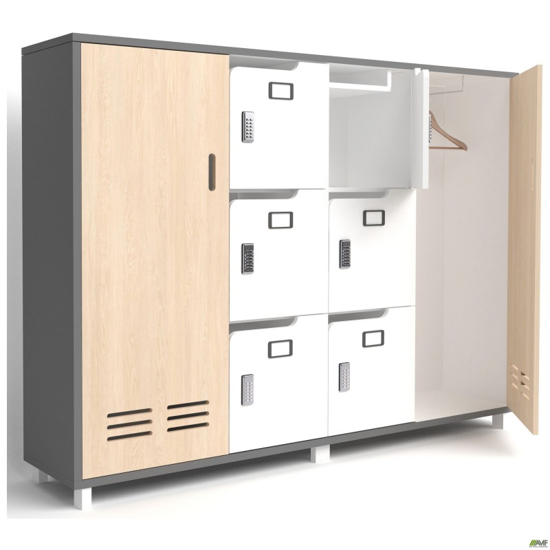 Шафа LOCKER (1850х420х1400) Антрацит / Фанера / Білий супермат / Опора Сигма чорний графiт AMF