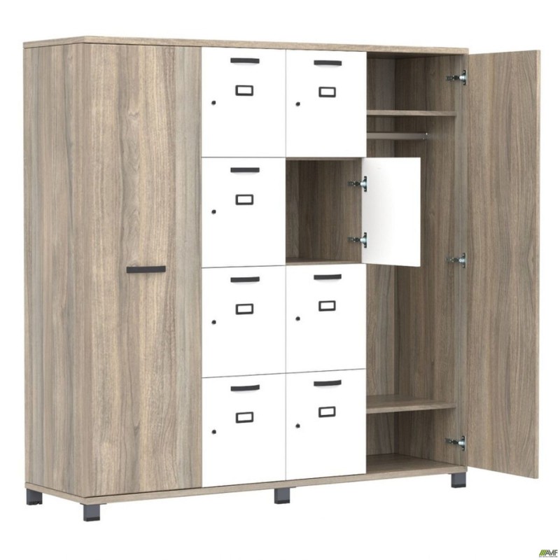 Шафа Locker SIG-605-1 (1850х550х1900мм) Чорний графіт/В'яз Ліберті Димчастий/Білий AMF