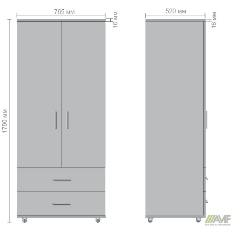 Шафа для одягу Roma R-302 (765х520х1790) Дуб Сонома AMF