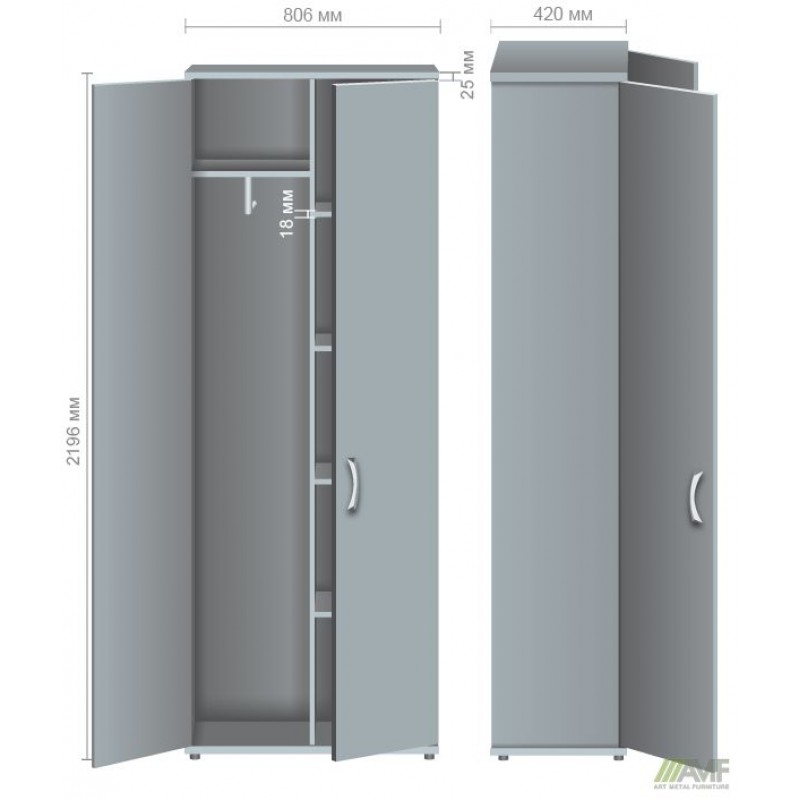 Шафа для одягу МГ-935 (806х420х2196мм) горіх темний AMF
