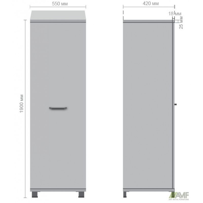 Шафа гардероб SIG-901 (550х420х1900мм) Опора, ручка Чорний графіт/В'яз Ліберті Димчастий AMF