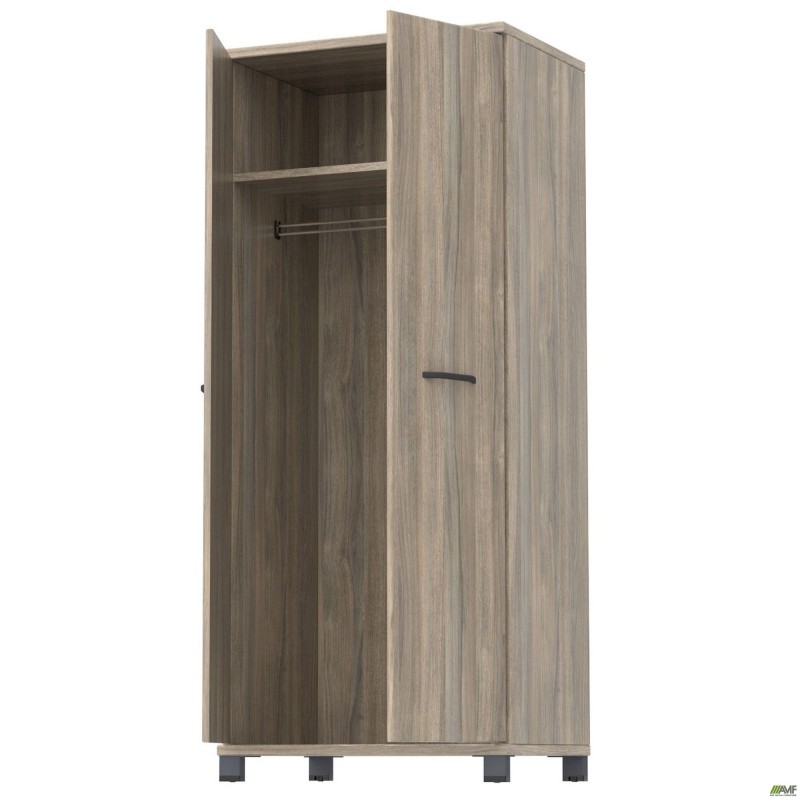 Шафа гардероб SIG-902 (800х550х1900мм) Опори, ручки Чорний графіт/В'яз Ліберті Димчастий AMF