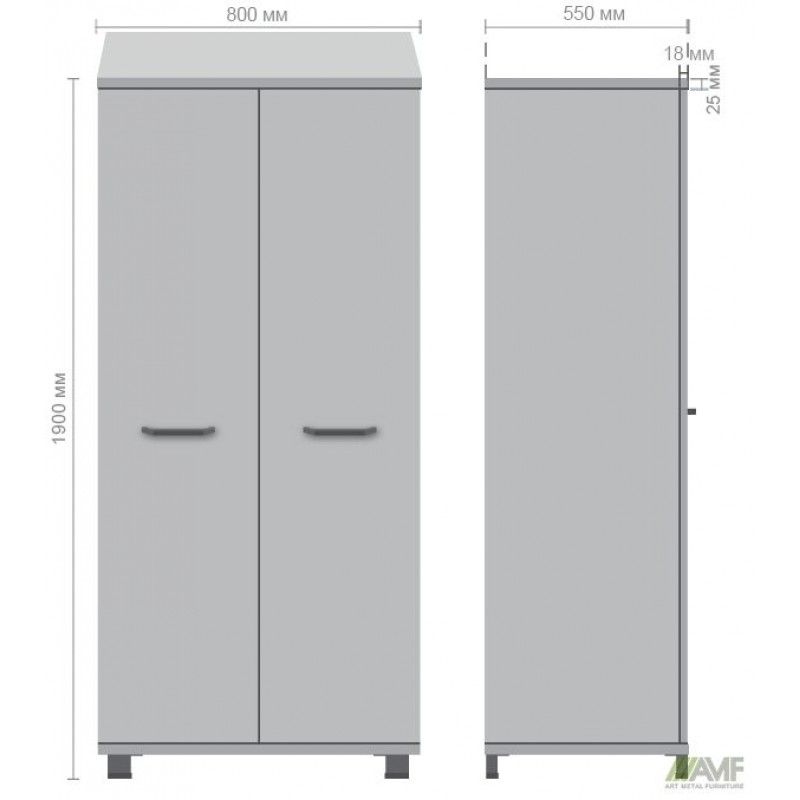 Шафа гардероб SIG-902 (800х550х1900мм) Опори, ручки Чорний графіт/В'яз Ліберті Димчастий AMF