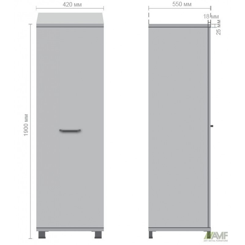 Шафа гардероб з дзеркалом SIG-901-1 (550х420х1900мм) Опора, ручкаЧорний графіт/В'яз Ліберті Димчастий AMF