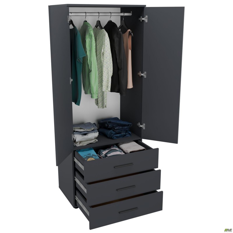 Шафа гардеробна City 2-х дверна 3 шухляди (760х500х1930Н) Антрацит AMF