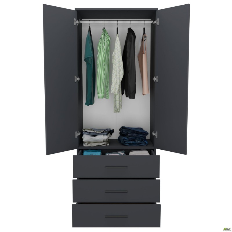 Шафа гардеробна City 2-х дверна 3 шухляди (760х500х1930Н) Антрацит AMF