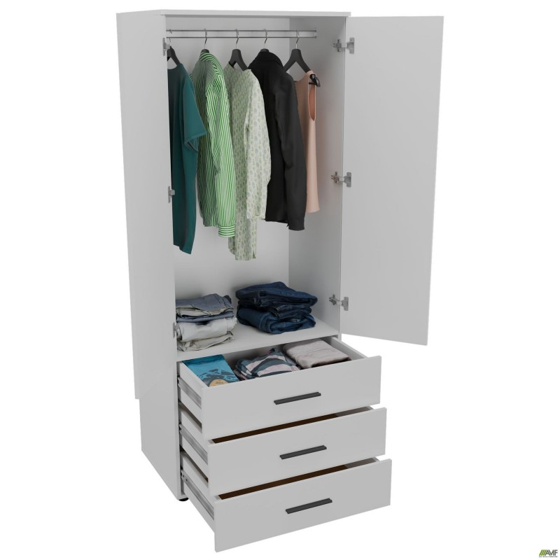 Шафа гардеробна City 2-х дверна 3 шухляди (760х500х1930Н) Білий AMF
