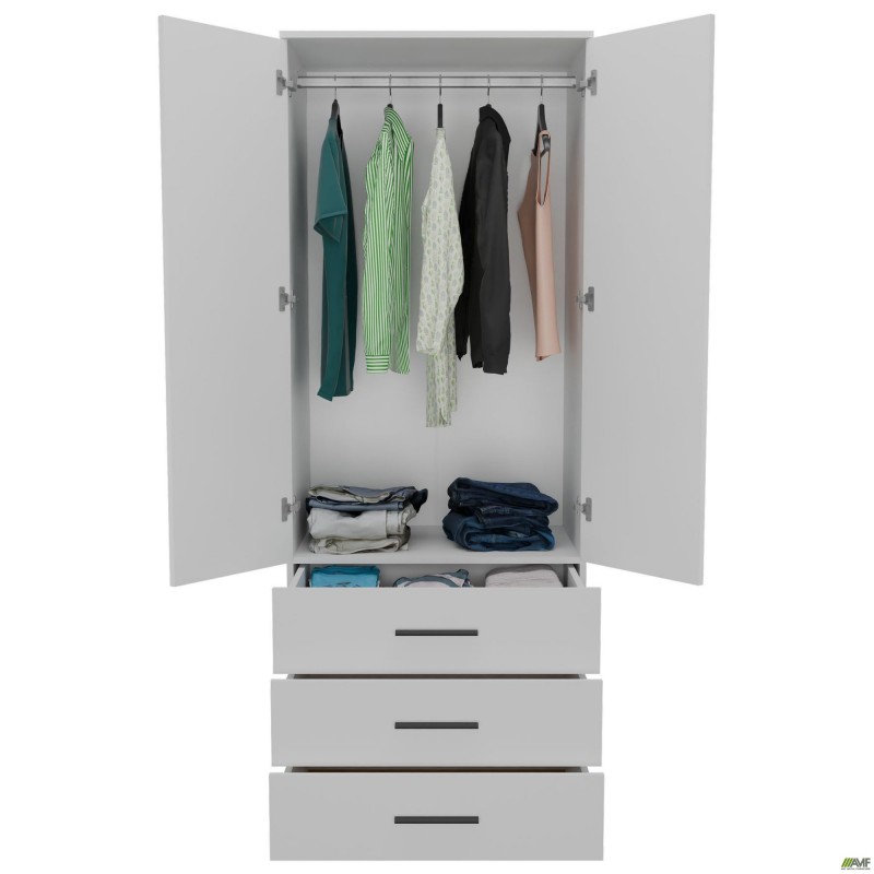 Шафа гардеробна City 2-х дверна 3 шухляди (760х500х1930Н) Білий AMF