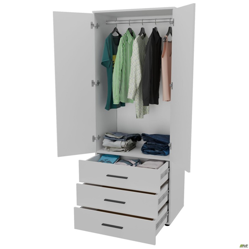Шафа гардеробна City 2-х дверна 3 шухляди (760х500х1930Н) Білий AMF