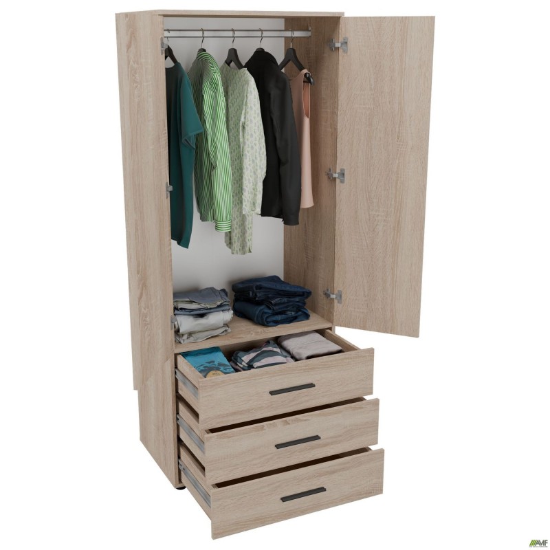 Шафа гардеробна City 2-х дверна 3 шухляди (760х500х1930Н) Дуб Сонома AMF