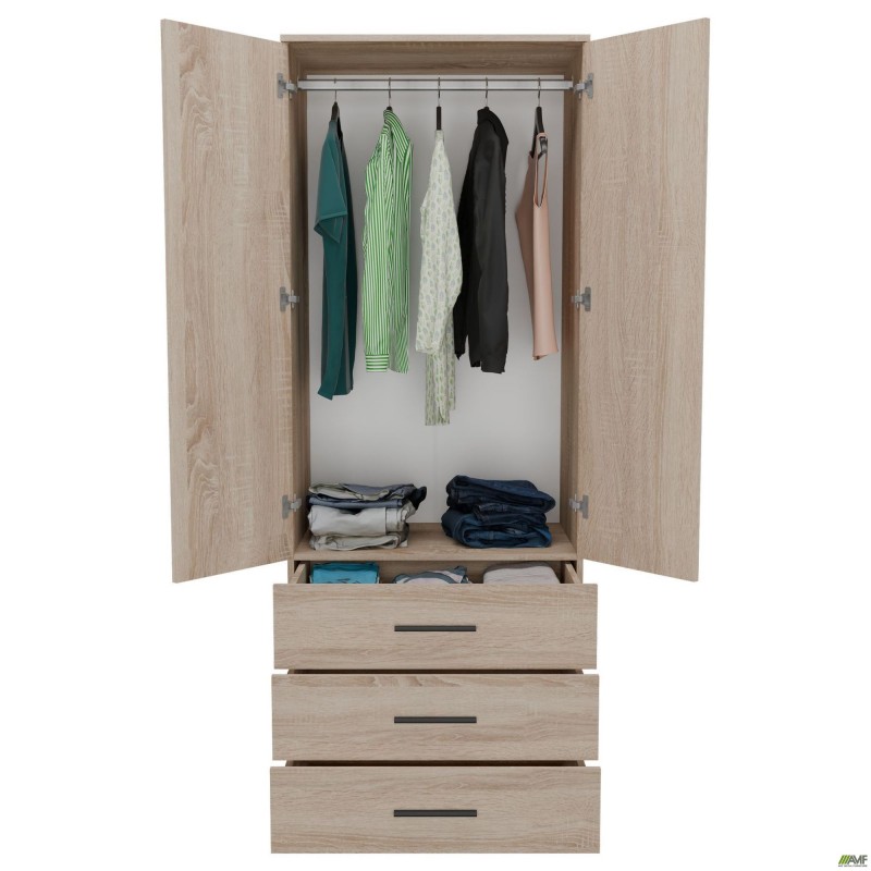 Шафа гардеробна City 2-х дверна 3 шухляди (760х500х1930Н) Дуб Сонома AMF