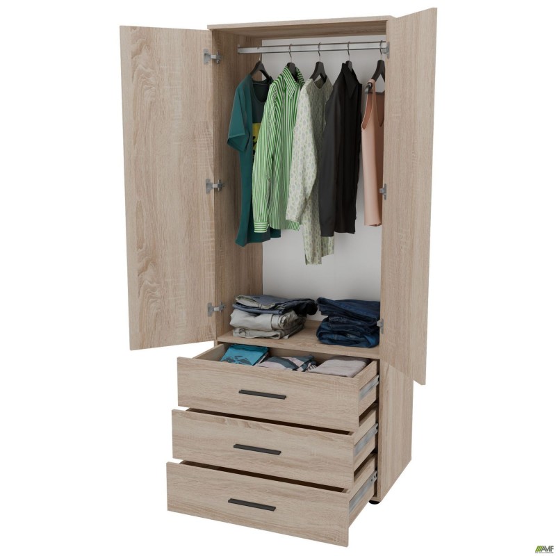 Шафа гардеробна City 2-х дверна 3 шухляди (760х500х1930Н) Дуб Сонома AMF
