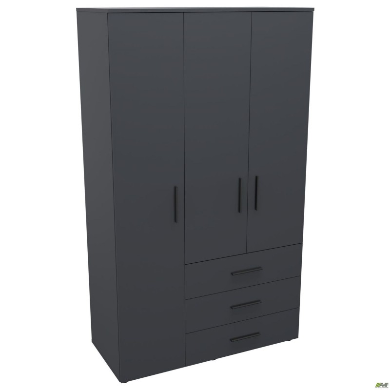 Шафа гардеробна City 3-х дверна 3 шухляди ліва (1120х500х1930Н) Антрацит AMF