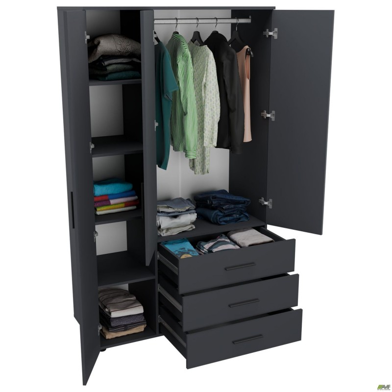 Шафа гардеробна City 3-х дверна 3 шухляди ліва (1120х500х1930Н) Антрацит AMF