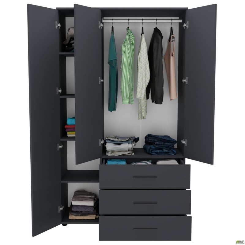 Шафа гардеробна City 3-х дверна 3 шухляди ліва (1120х500х1930Н) Антрацит AMF