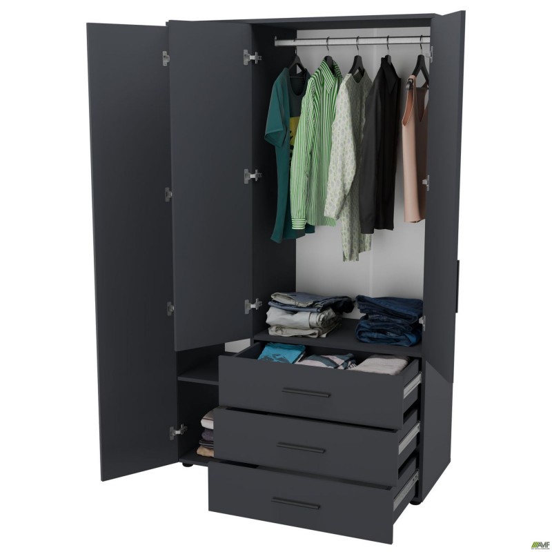 Шафа гардеробна City 3-х дверна 3 шухляди ліва (1120х500х1930Н) Антрацит AMF