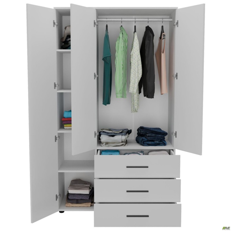 Шафа гардеробна City 3-х дверна 3 шухляди ліва (1120х500х1930Н) Білий AMF