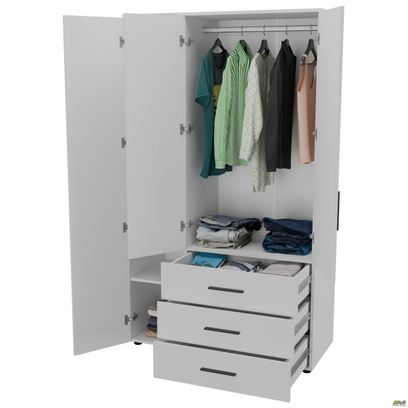 Шафа гардеробна City 3-х дверна 3 шухляди ліва (1120х500х1930Н) Білий AMF