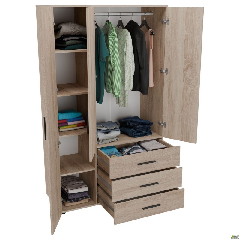 Шафа гардеробна City 3-х дверна 3 шухляди ліва (1120х500х1930Н) Дуб Сонома AMF