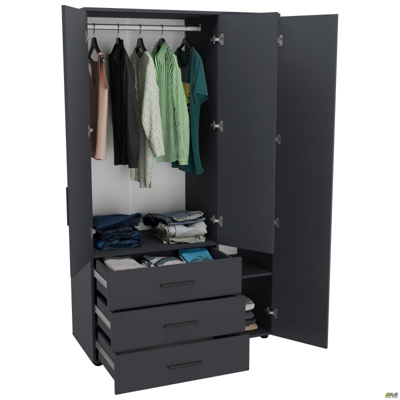 Шафа гардеробна City 3-х дверна 3 шухляди права (1120х500х1930Н) Антрацит AMF