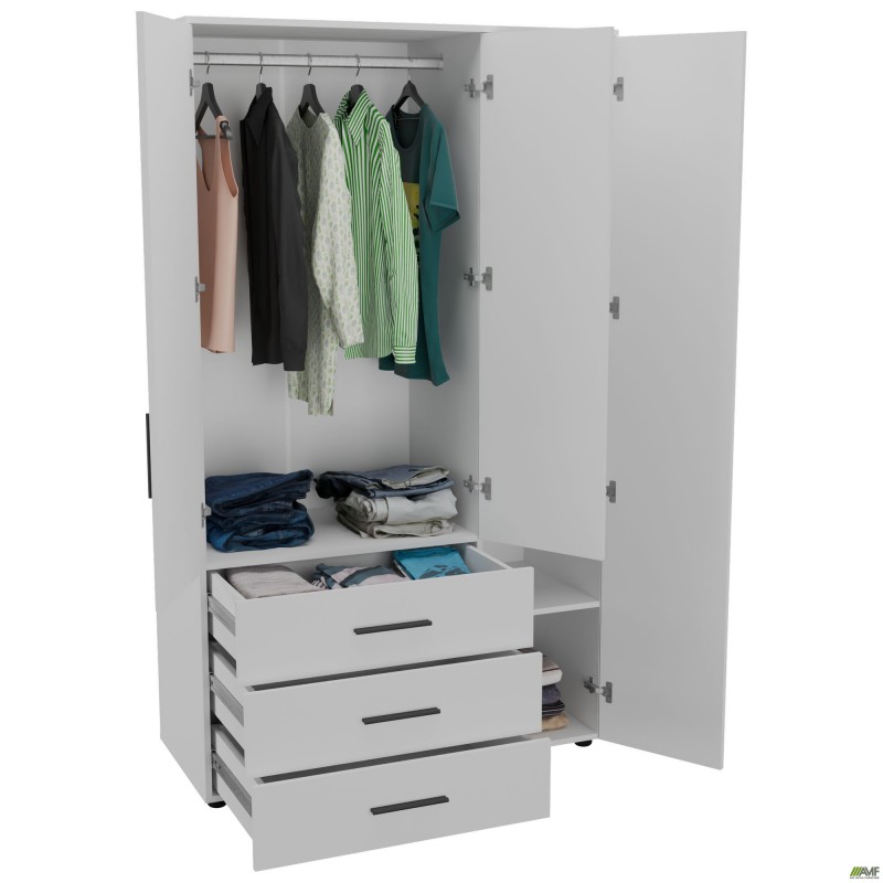 Шафа гардеробна City 3-х дверна 3 шухляди права (1120х500х1930Н) Білий AMF