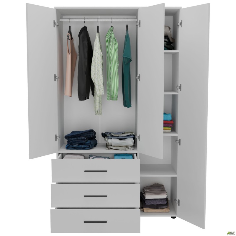 Шафа гардеробна City 3-х дверна 3 шухляди права (1120х500х1930Н) Білий AMF
