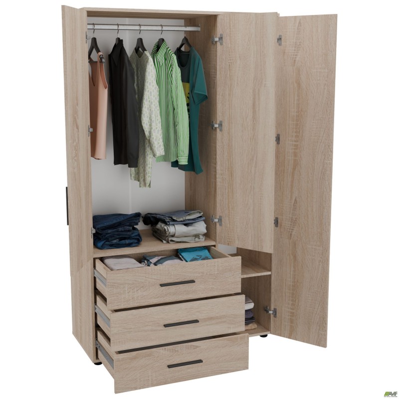 Шафа гардеробна City 3-х дверна 3 шухляди права (1120х500х1930Н) Дуб Сонома AMF
