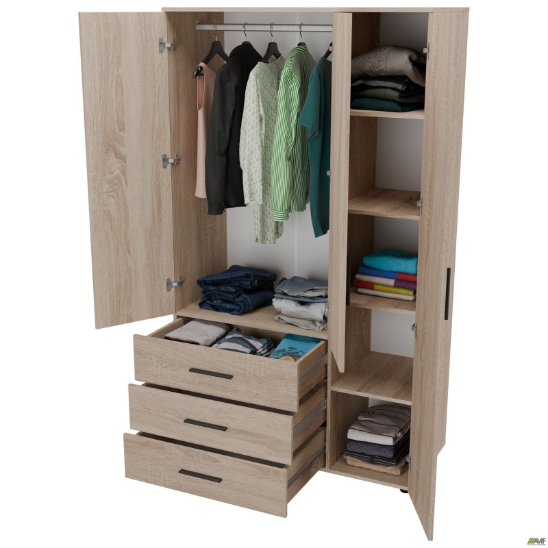 Шафа гардеробна City 3-х дверна 3 шухляди права (1120х500х1930Н) Дуб Сонома AMF