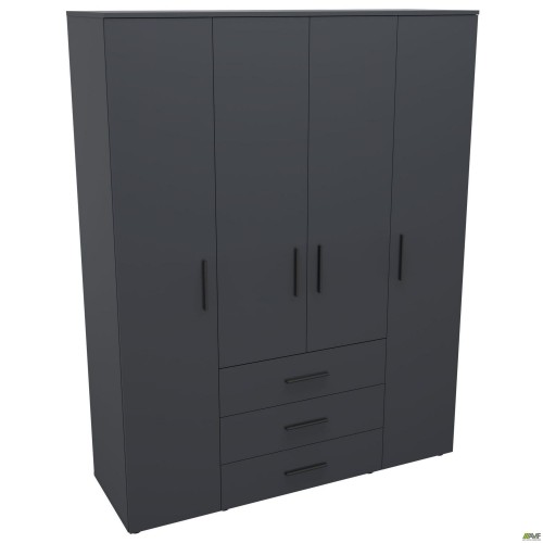 Шафа гардеробна City 4-х дверна 3 шухляди (1500х500х1930Н) Антрацит AMF