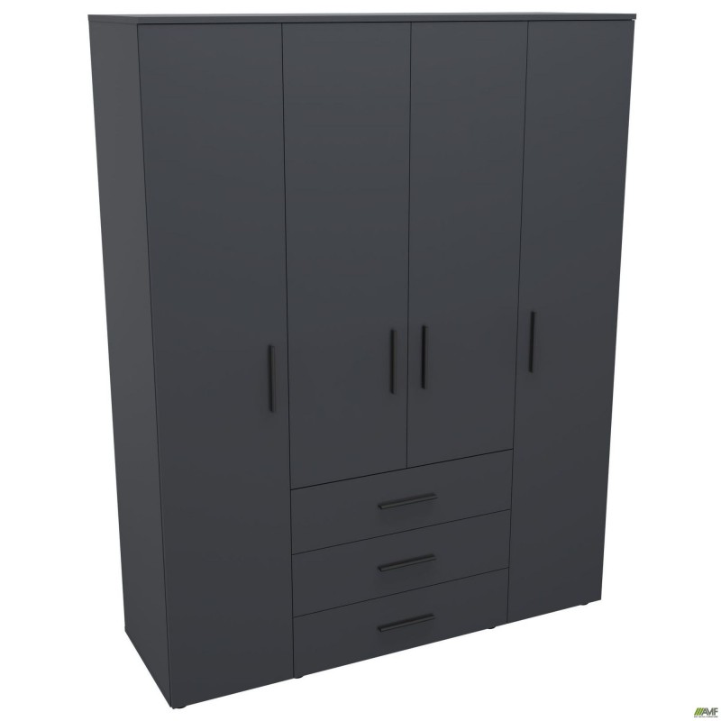 Шафа гардеробна City 4-х дверна 3 шухляди (1500х500х1930Н) Антрацит AMF