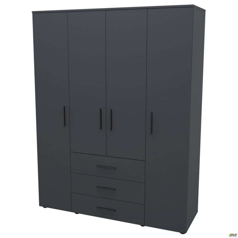 Шафа гардеробна City 4-х дверна 3 шухляди (1500х500х1930Н) Антрацит AMF