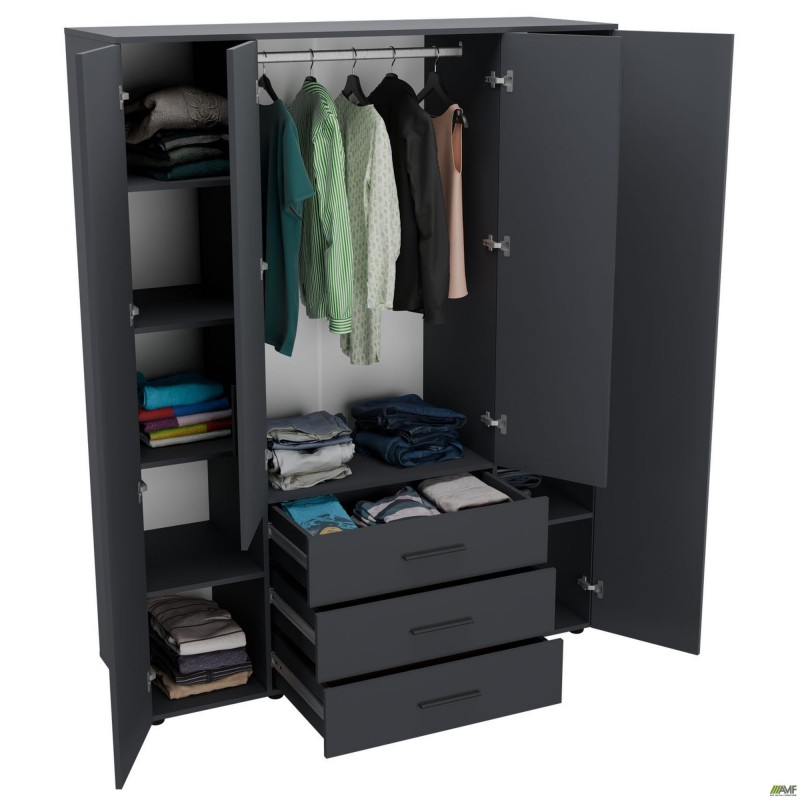 Шафа гардеробна City 4-х дверна 3 шухляди (1500х500х1930Н) Антрацит AMF