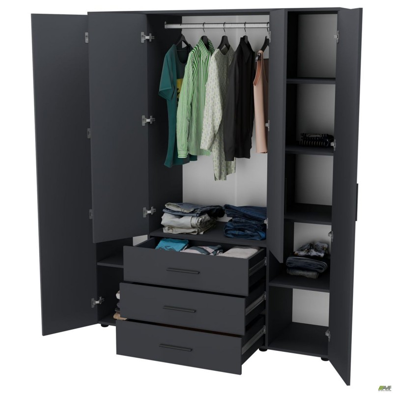 Шафа гардеробна City 4-х дверна 3 шухляди (1500х500х1930Н) Антрацит AMF