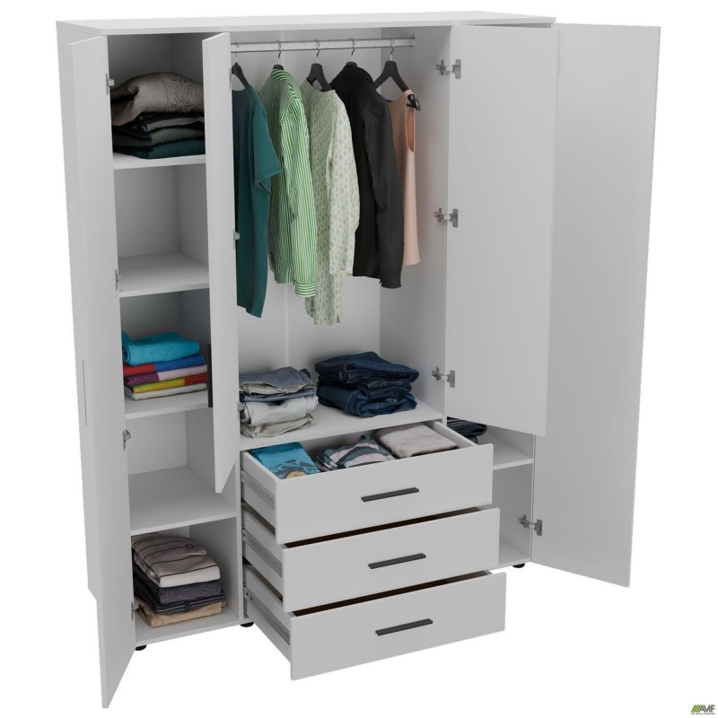 Шафа гардеробна City 4-х дверна 3 шухляди (1500х500х1930Н) Білий AMF